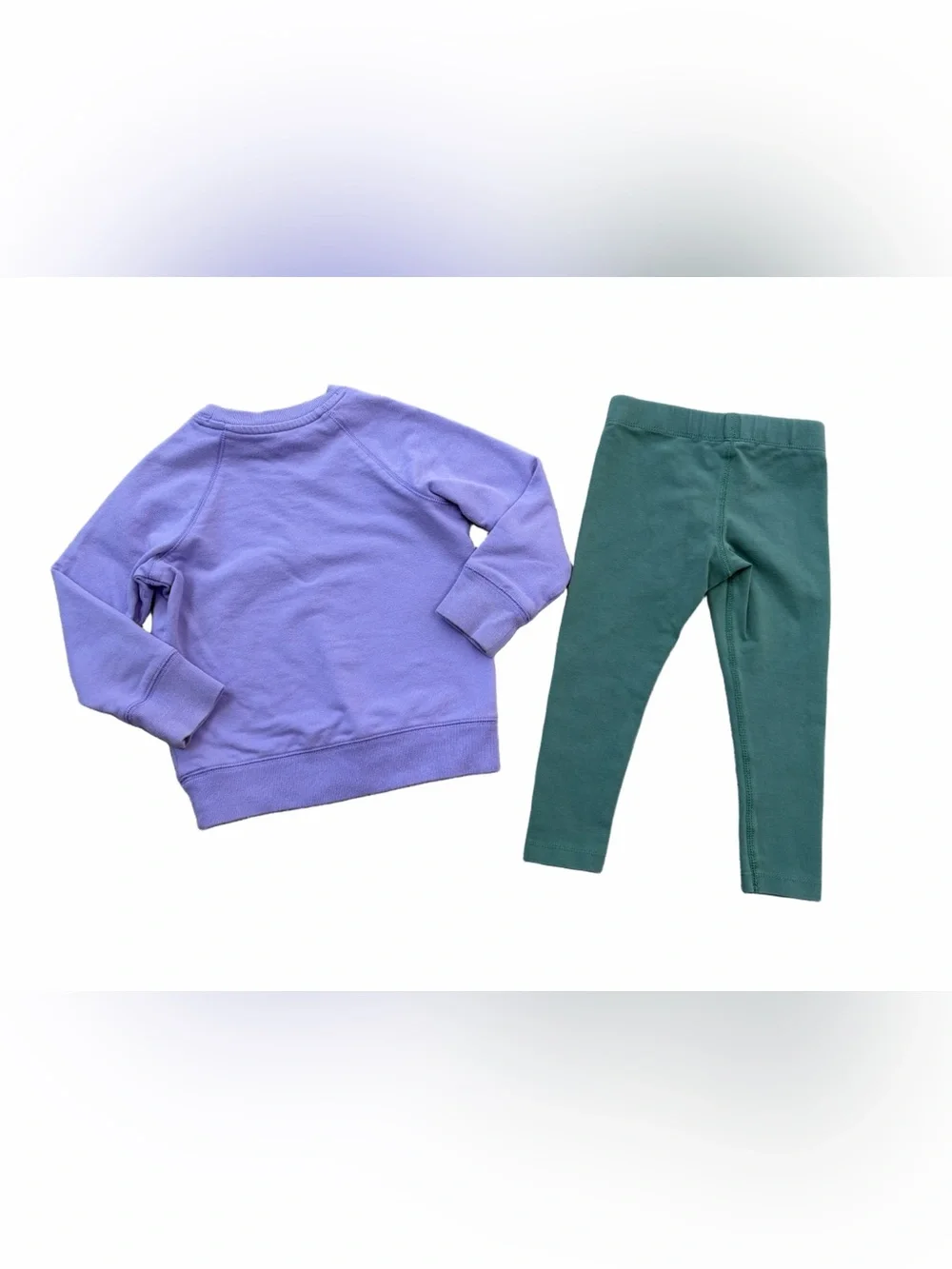 Primary Size 2 Purple Crewneck Sweatshirt and Green Leggings Outfit Bundle
